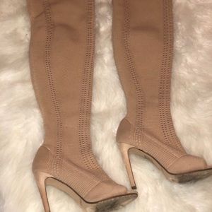 Thigh high beige boots